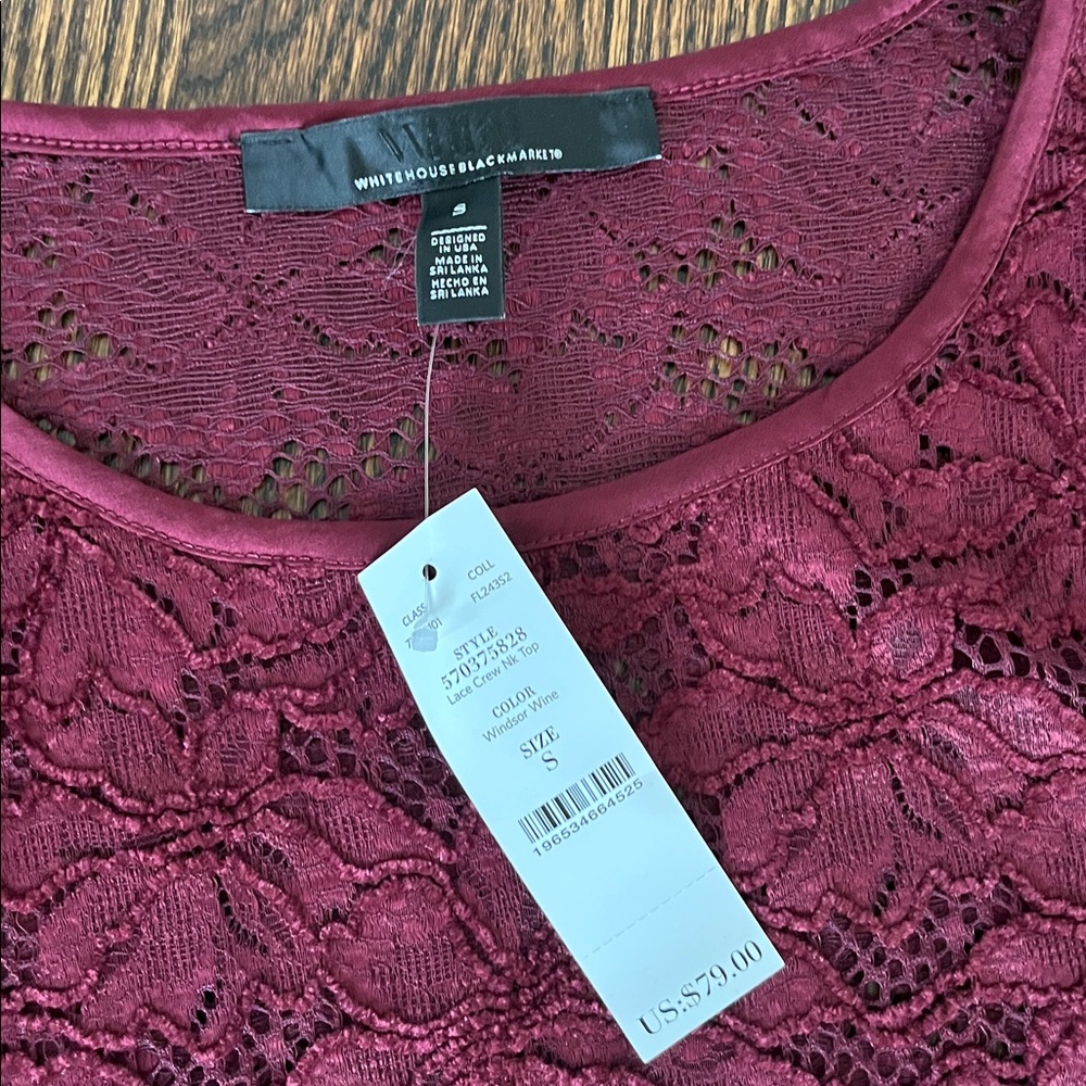 White House Black Market Burgundy Lace Long Sleeve Top Set - Picture 2 of 5
